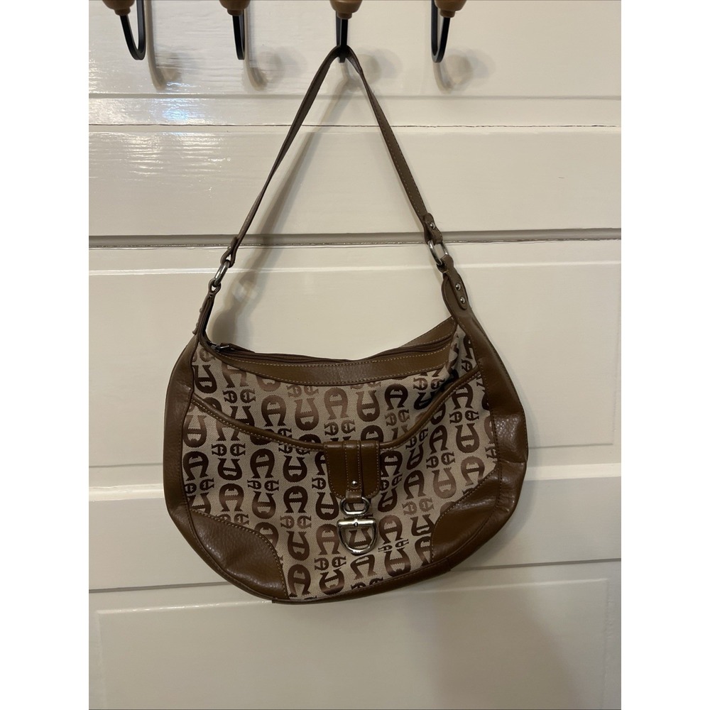 VTG Aigner Brown Signature shoulder purse chunky Y2K boho buckle